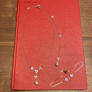 Bridal necklace and bracelet - ivory pearls and CZ - back drop style at clasp